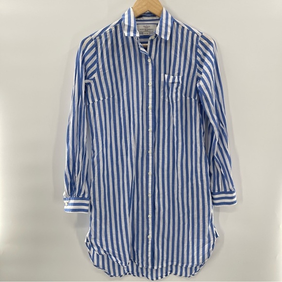 Birds Of Paradie Trovata Blue Stripe Button Down Preppy Boho Shirtdress Dress XS - Picture 2 of 13